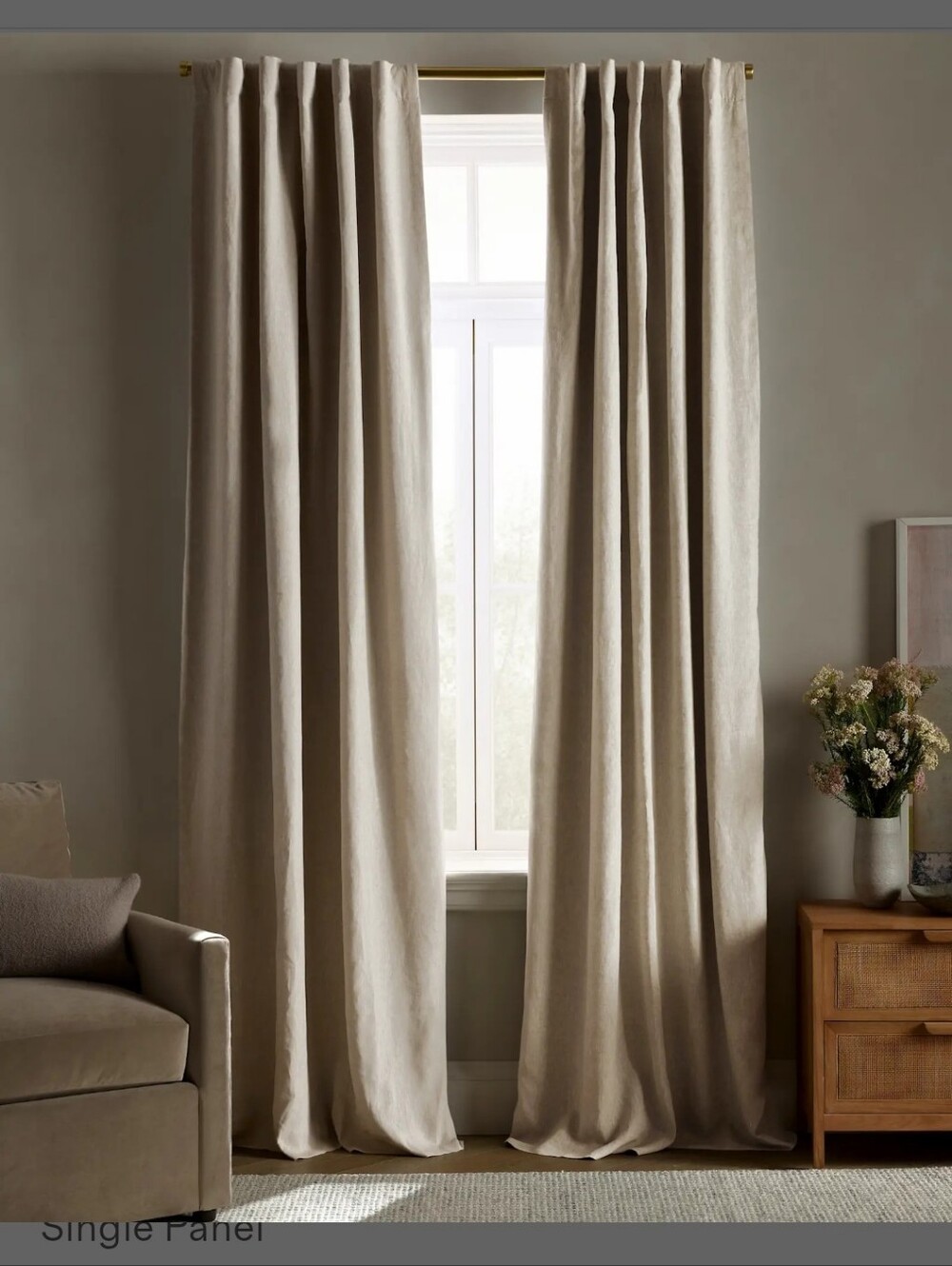 Quince 48"x108" Flax European Linen True Blackout Curtain 1 Panel 48x108